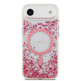 Apple iPhone 17 Air Kılıf Guess M-safe Şarj Özellikli Transparan Resin Bottom Pullu Kapak Pembe