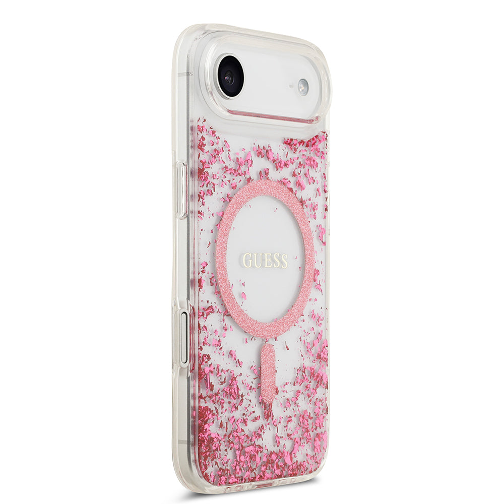 Apple iPhone 17 Air Kılıf Guess M-safe Şarj Özellikli Transparan Resin Bottom Pullu Kapak Pembe