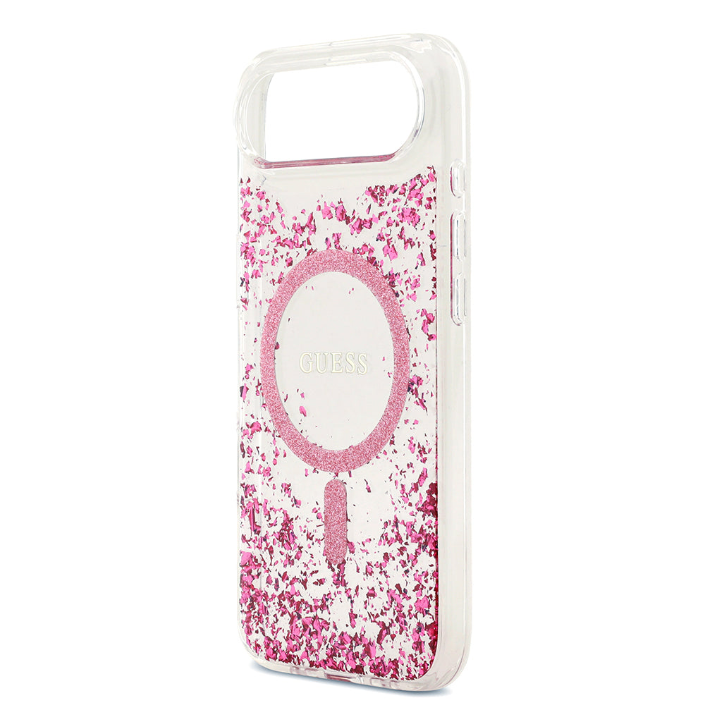 Apple iPhone 17 Air Kılıf Guess M-safe Şarj Özellikli Transparan Resin Bottom Pullu Kapak Pembe