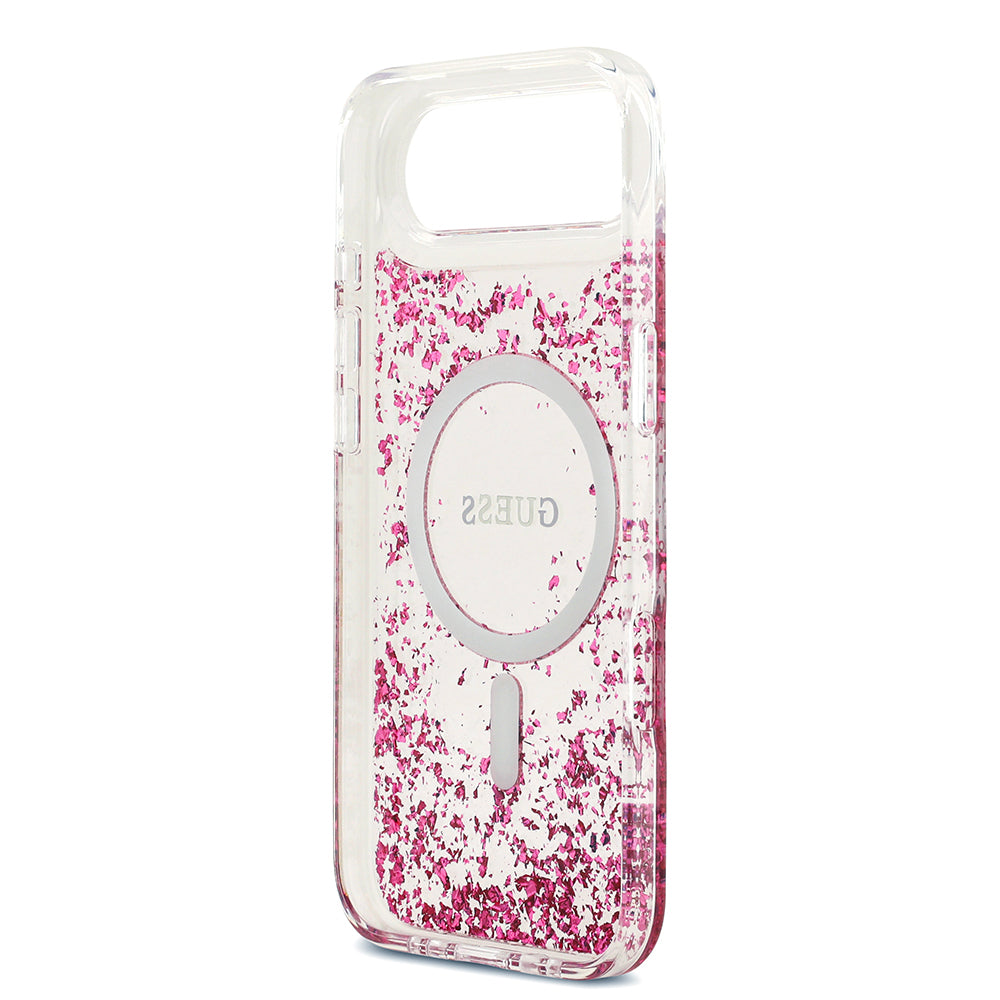 Apple iPhone 17 Air Kılıf Guess M-safe Şarj Özellikli Transparan Resin Bottom Pullu Kapak Pembe