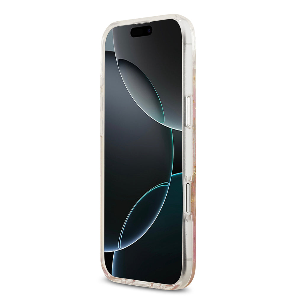 Apple iPhone 17 Air Kılıf Guess M-safe Şarj Özellikli Transparan Resin Flowers Kapak Pembe