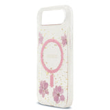 Apple iPhone 17 Air Kılıf Guess M-safe Şarj Özellikli Transparan Resin Flowers Kapak Pembe
