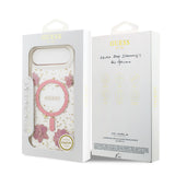Apple iPhone 17 Air Kılıf Guess M-safe Şarj Özellikli Transparan Resin Flowers Kapak Pembe