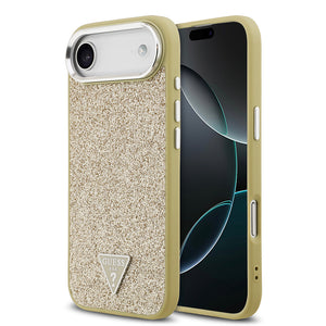 Apple iPhone 17 Air Kılıf Guess M-safe Şarj Özellikli Üçgen Logolu Glitter Kapak Gold