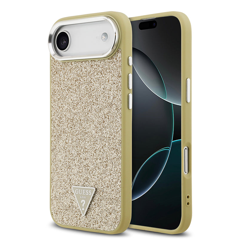 Apple iPhone 17 Air Kılıf Guess M-safe Şarj Özellikli Üçgen Logolu Glitter Kapak Gold