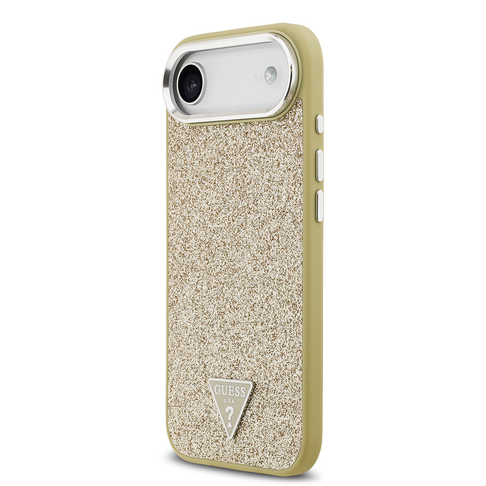 Apple iPhone 17 Air Kılıf Guess M-safe Şarj Özellikli Üçgen Logolu Glitter Kapak Gold