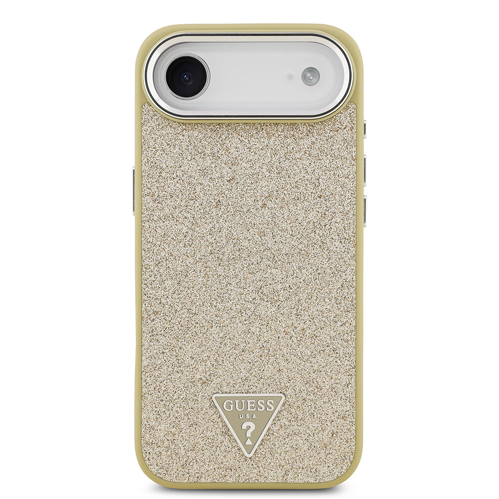 Apple iPhone 17 Air Kılıf Guess M-safe Şarj Özellikli Üçgen Logolu Glitter Kapak Gold