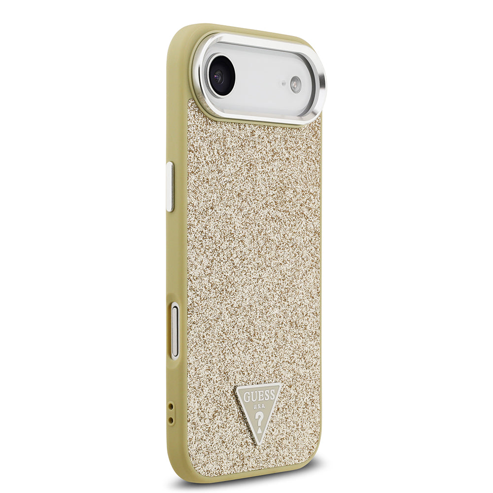 Apple iPhone 17 Air Kılıf Guess M-safe Şarj Özellikli Üçgen Logolu Glitter Kapak Gold