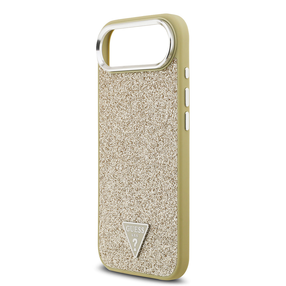Apple iPhone 17 Air Kılıf Guess M-safe Şarj Özellikli Üçgen Logolu Glitter Kapak Gold