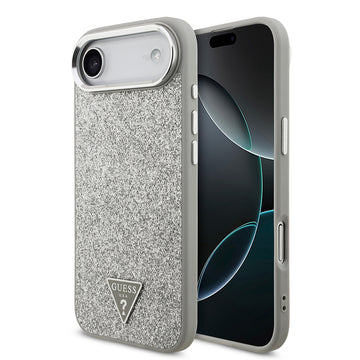 Apple iPhone 17 Air Kılıf Guess M-safe Şarj Özellikli Üçgen Logolu Glitter Kapak Gri