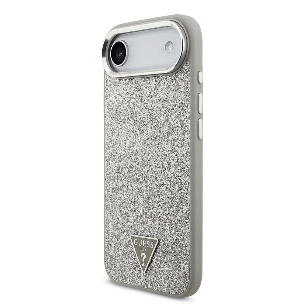 Apple iPhone 17 Air Kılıf Guess M-safe Şarj Özellikli Üçgen Logolu Glitter Kapak Gri