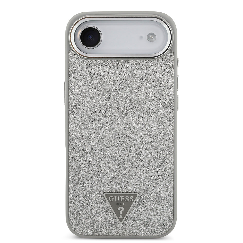 Apple iPhone 17 Air Kılıf Guess M-safe Şarj Özellikli Üçgen Logolu Glitter Kapak Gri