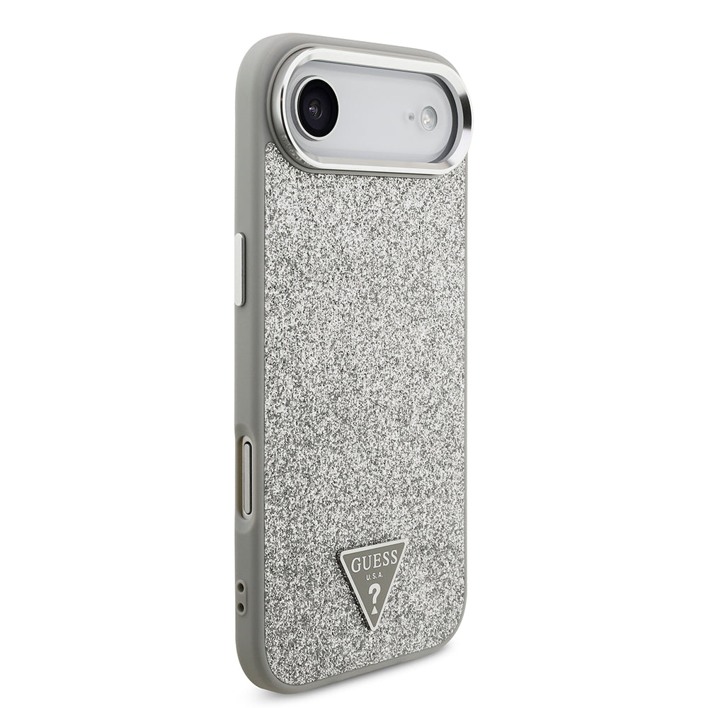 Apple iPhone 17 Air Kılıf Guess M-safe Şarj Özellikli Üçgen Logolu Glitter Kapak Gri