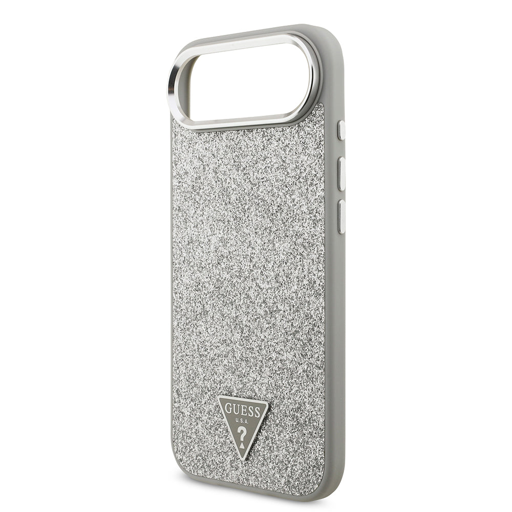 Apple iPhone 17 Air Kılıf Guess M-safe Şarj Özellikli Üçgen Logolu Glitter Kapak Gri