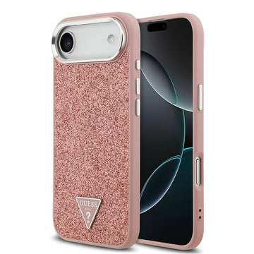 Apple iPhone 17 Air Kılıf Guess M-safe Şarj Özellikli Üçgen Logolu Glitter Kapak Pembe