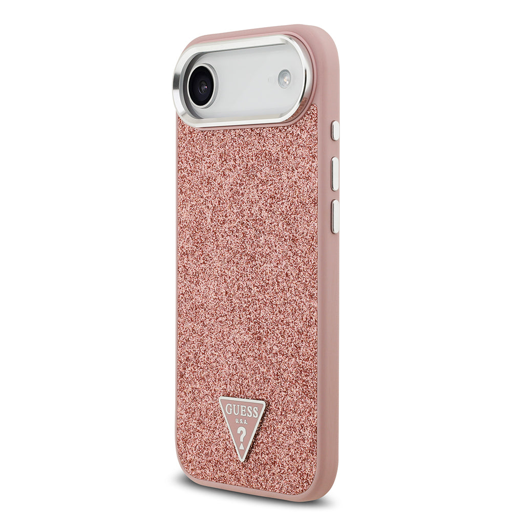 Apple iPhone 17 Air Kılıf Guess M-safe Şarj Özellikli Üçgen Logolu Glitter Kapak Pembe