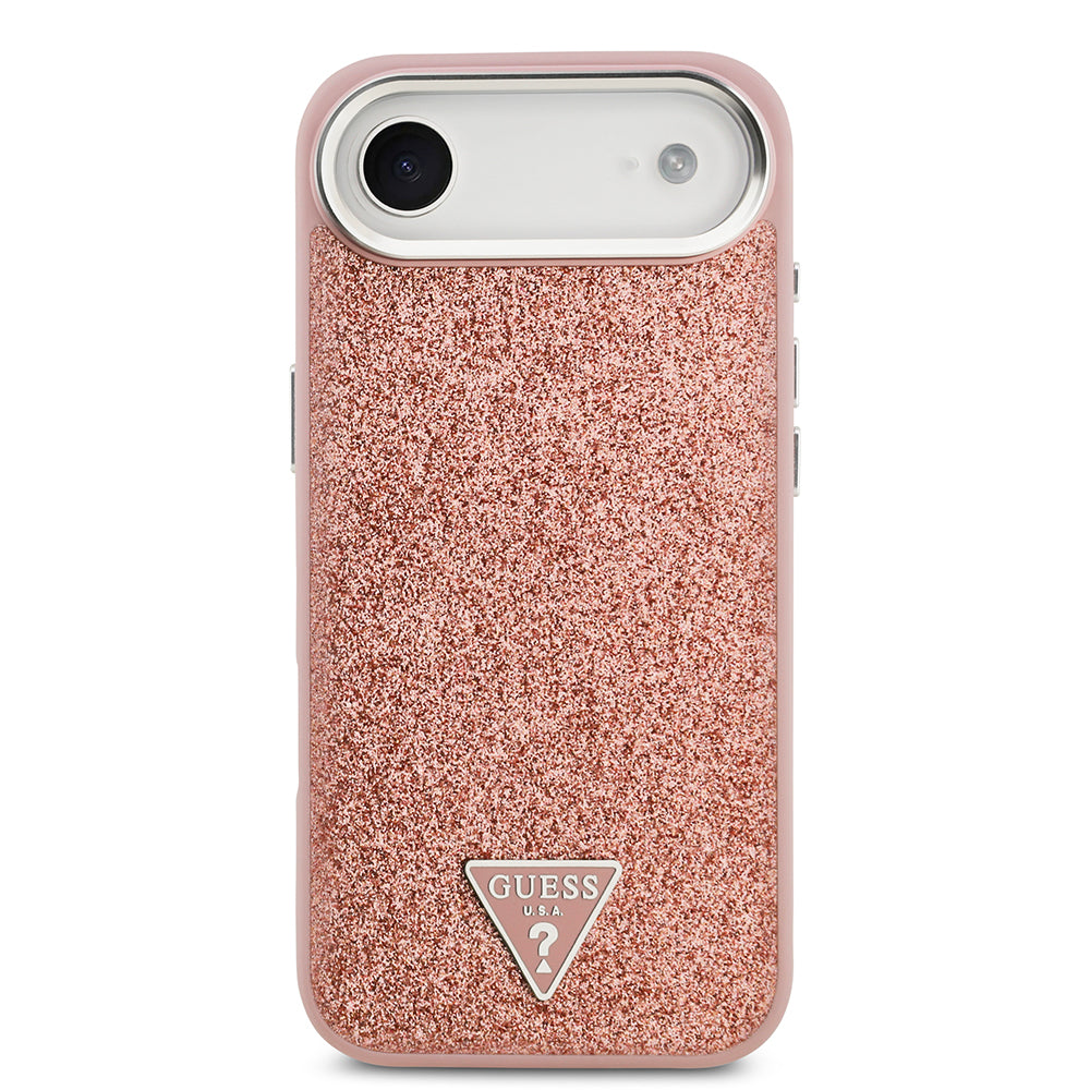 Apple iPhone 17 Air Kılıf Guess M-safe Şarj Özellikli Üçgen Logolu Glitter Kapak Pembe