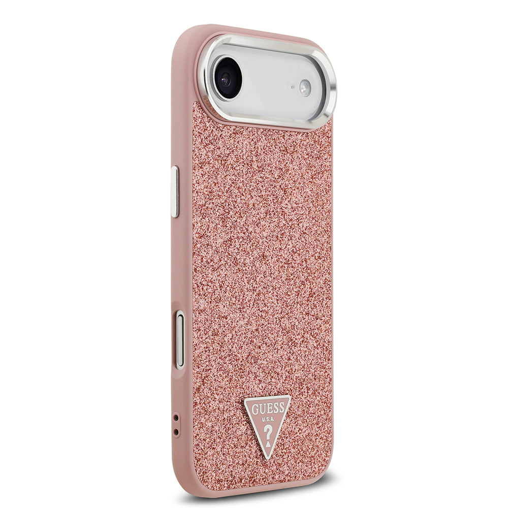 Apple iPhone 17 Air Kılıf Guess M-safe Şarj Özellikli Üçgen Logolu Glitter Kapak Pembe