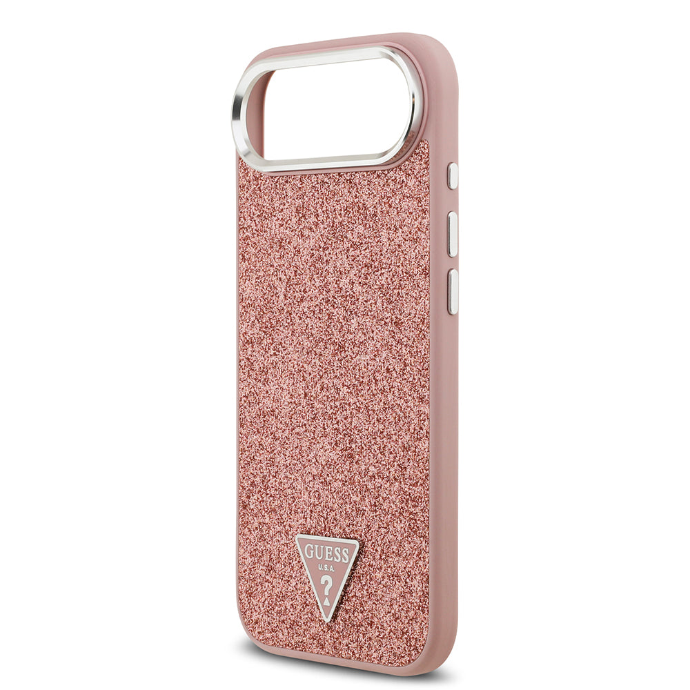 Apple iPhone 17 Air Kılıf Guess M-safe Şarj Özellikli Üçgen Logolu Glitter Kapak Pembe