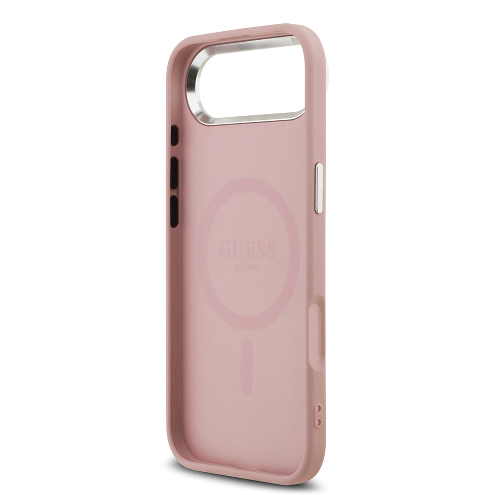 Apple iPhone 17 Air Kılıf Guess M-safe Şarj Özellikli Üçgen Logolu Glitter Kapak Pembe