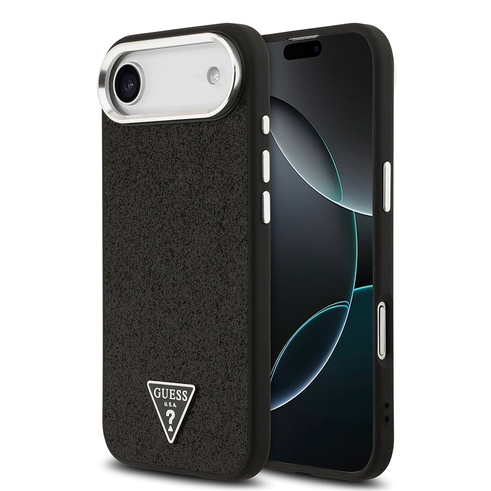 Apple iPhone 17 Air Kılıf Guess M-safe Şarj Özellikli Üçgen Logolu Glitter Kapak Siyah