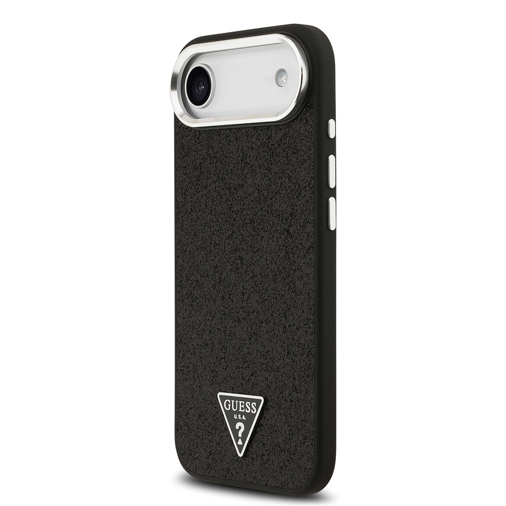 Apple iPhone 17 Air Kılıf Guess M-safe Şarj Özellikli Üçgen Logolu Glitter Kapak Siyah