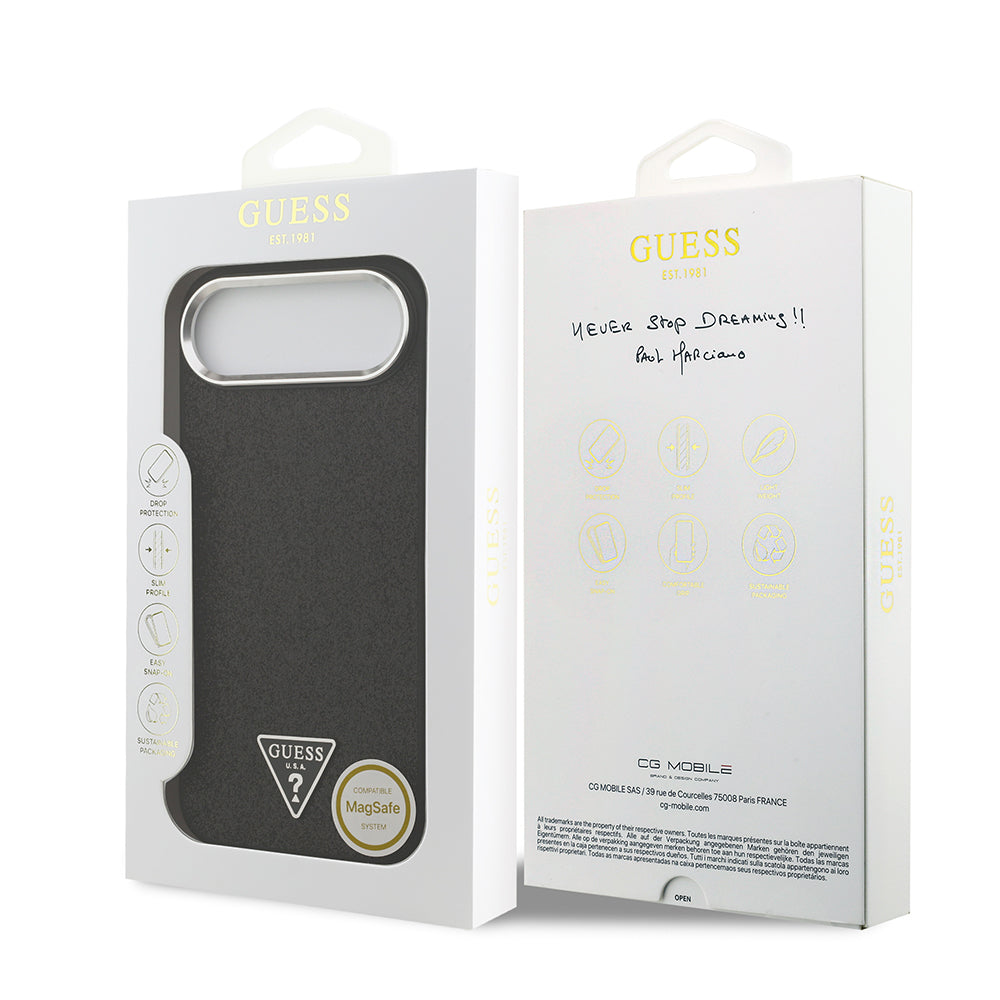 Apple iPhone 17 Air Kılıf Guess M-safe Şarj Özellikli Üçgen Logolu Glitter Kapak Siyah
