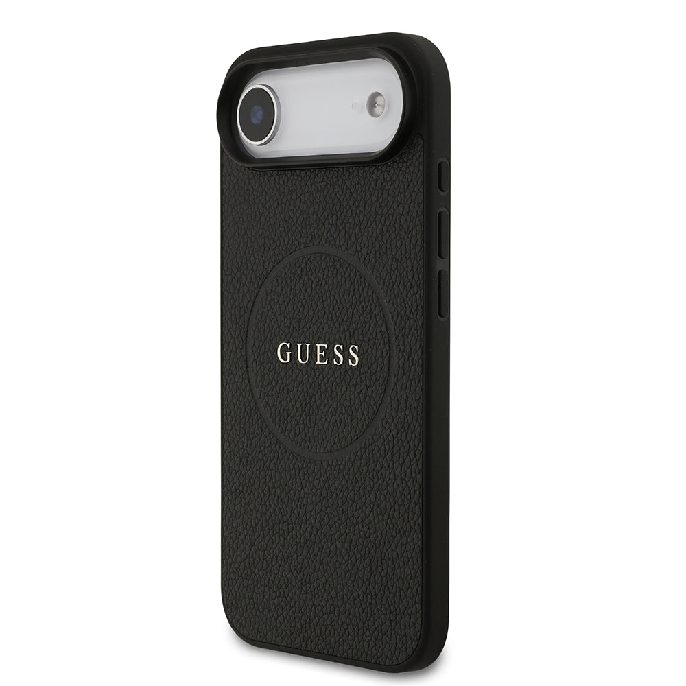 Apple iPhone 17 Air Kılıf Guess M-safe Şarj Özellikli Yazı Logolu PU Deri Kapak Siyah