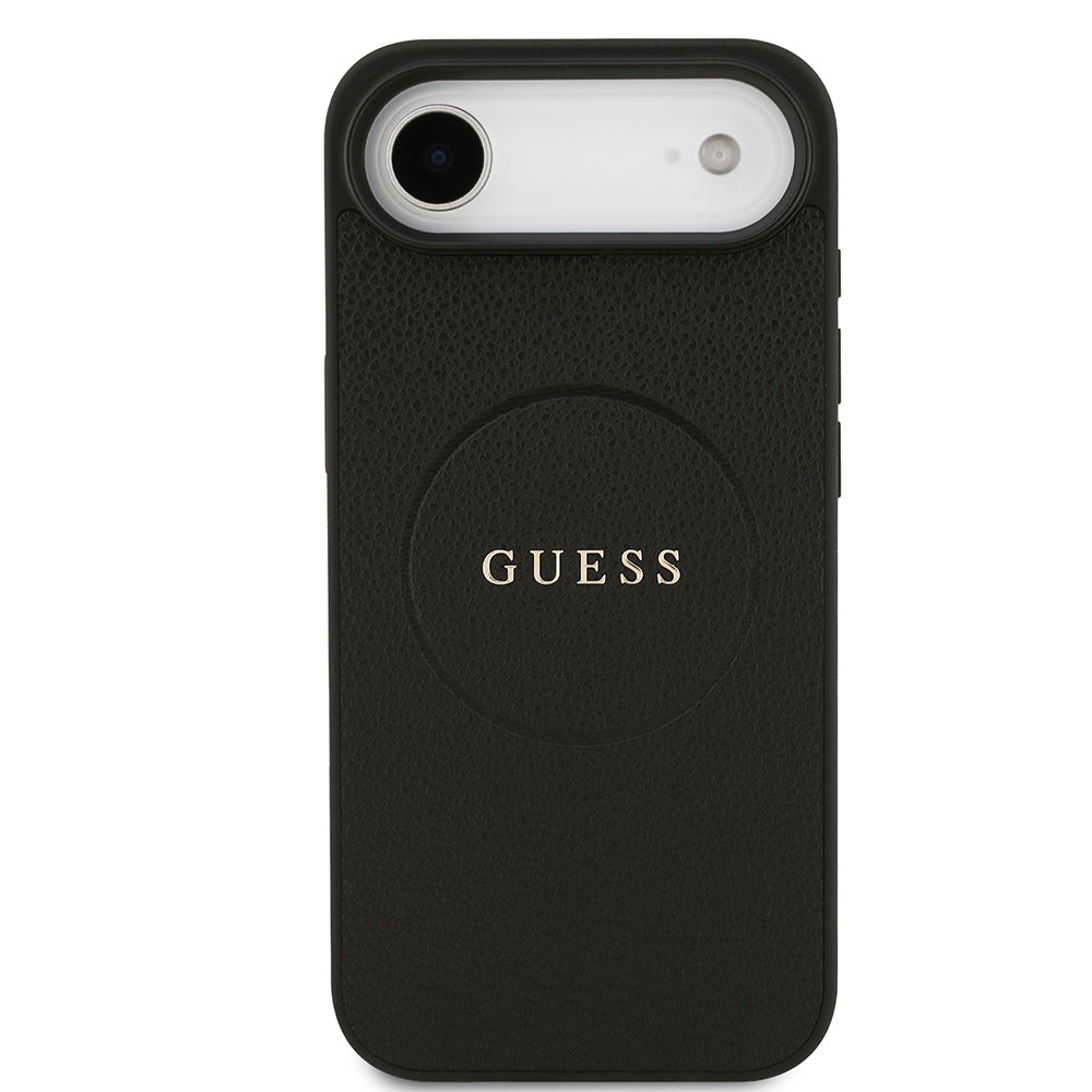 Apple iPhone 17 Air Kılıf Guess M-safe Şarj Özellikli Yazı Logolu PU Deri Kapak Siyah
