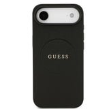 Apple iPhone 17 Air Kılıf Guess M-safe Şarj Özellikli Yazı Logolu PU Deri Kapak Siyah