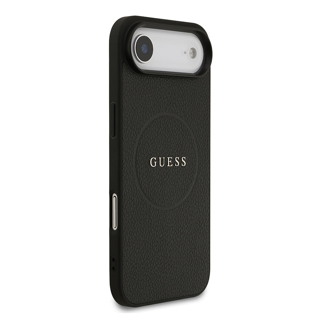 Apple iPhone 17 Air Kılıf Guess M-safe Şarj Özellikli Yazı Logolu PU Deri Kapak Siyah