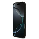 Apple iPhone 17 Air Kılıf Guess M-safe Şarj Özellikli Yazı Logolu PU Deri Kapak Siyah