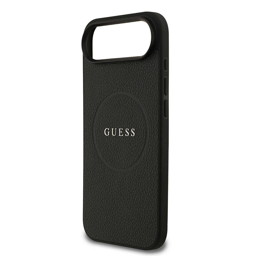 Apple iPhone 17 Air Kılıf Guess M-safe Şarj Özellikli Yazı Logolu PU Deri Kapak Siyah