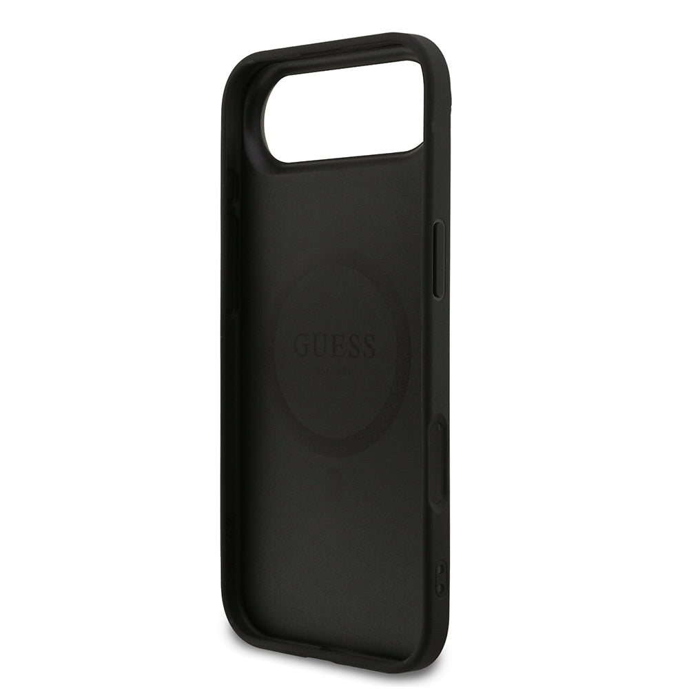 Apple iPhone 17 Air Kılıf Guess M-safe Şarj Özellikli Yazı Logolu PU Deri Kapak Siyah