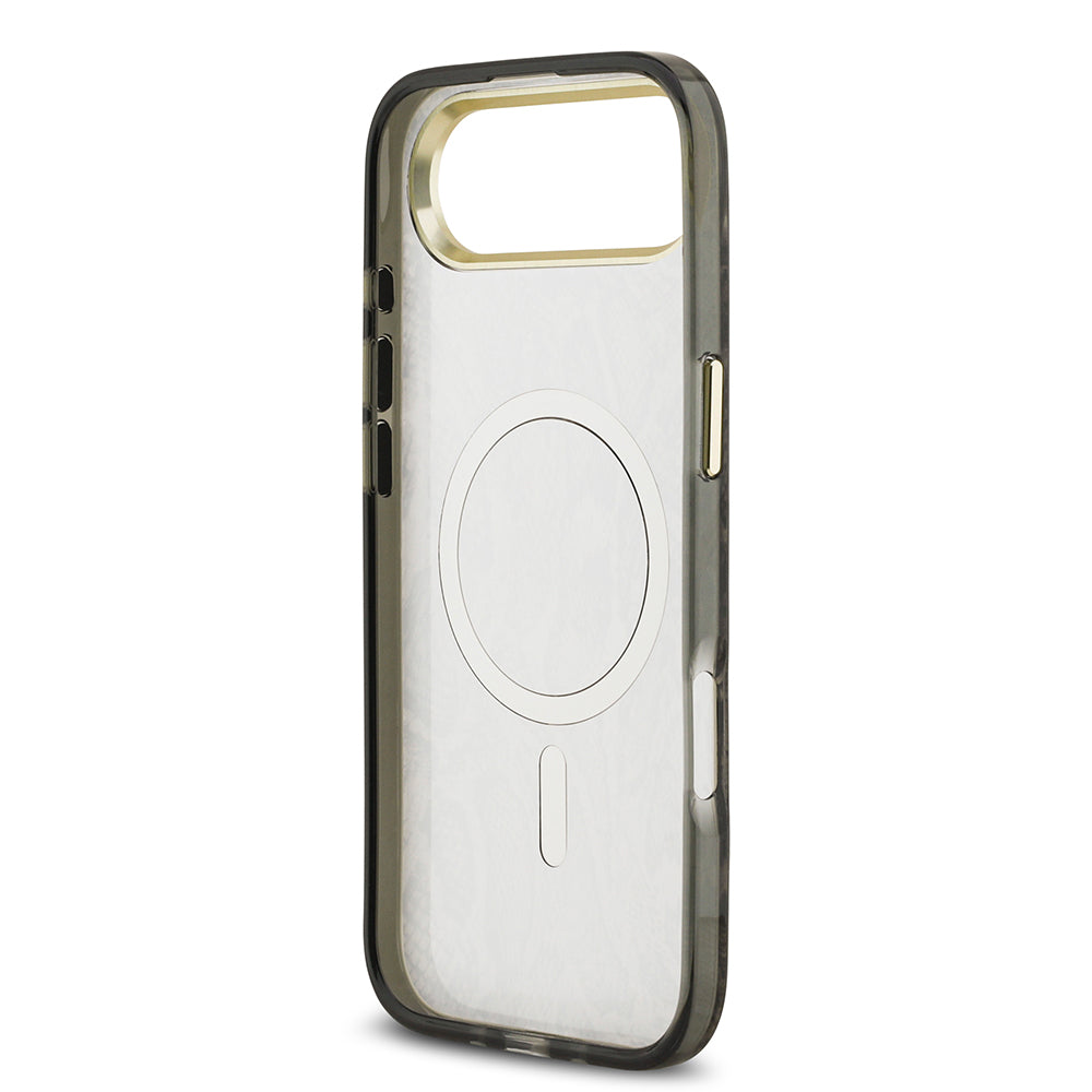 Apple iPhone 17 Air Kılıf Guess M-safe Şarj Özellikli Yazı Logolu Python Yılan Desenli Kapak Kahverengi