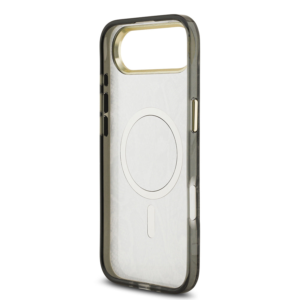 Apple iPhone 17 Air Kılıf Guess M-safe Şarj Özellikli Yazı Logolu Python Yılan Desenli Kapak Siyah