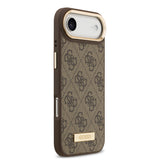 Apple iPhone 17 Air Kılıf Guess Magsafe Şarj Özellikli 4G Desenli PU Metal Plaka Klasik Logolu Kapak Kahverengi