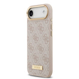 Apple iPhone 17 Air Kılıf Guess Magsafe Şarj Özellikli 4G Desenli PU Metal Plaka Klasik Logolu Kapak Pembe