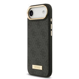 Apple iPhone 17 Air Kılıf Guess Magsafe Şarj Özellikli 4G Desenli PU Metal Plaka Klasik Logolu Kapak Siyah