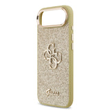 Apple iPhone 17 Air Kılıf Guess Metal Kamera Çerçeveli 4G Büyük Logolu Glitter Kapak Gold