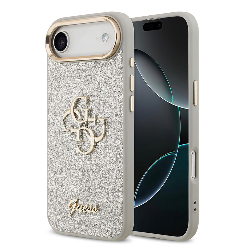 Apple iPhone 17 Air Kılıf Guess Metal Kamera Çerçeveli 4G Büyük Logolu Glitter Kapak Gri