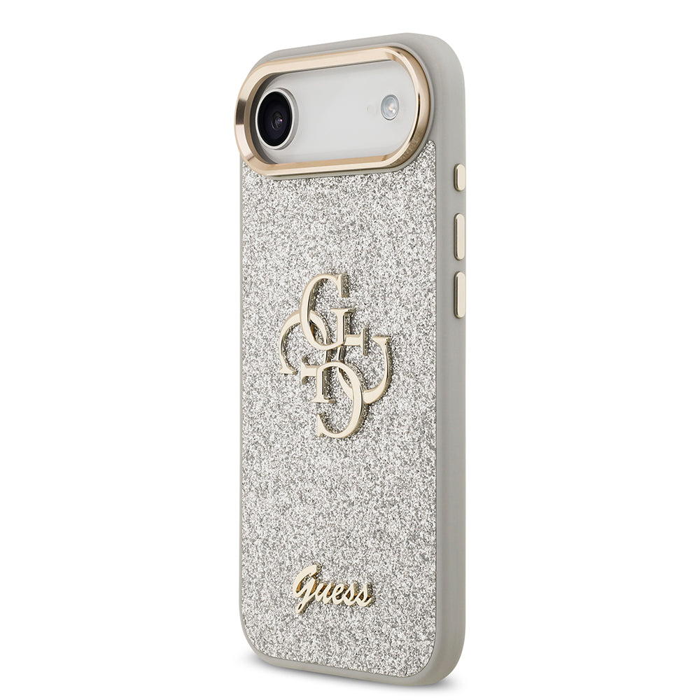 Apple iPhone 17 Air Kılıf Guess Metal Kamera Çerçeveli 4G Büyük Logolu Glitter Kapak Gri