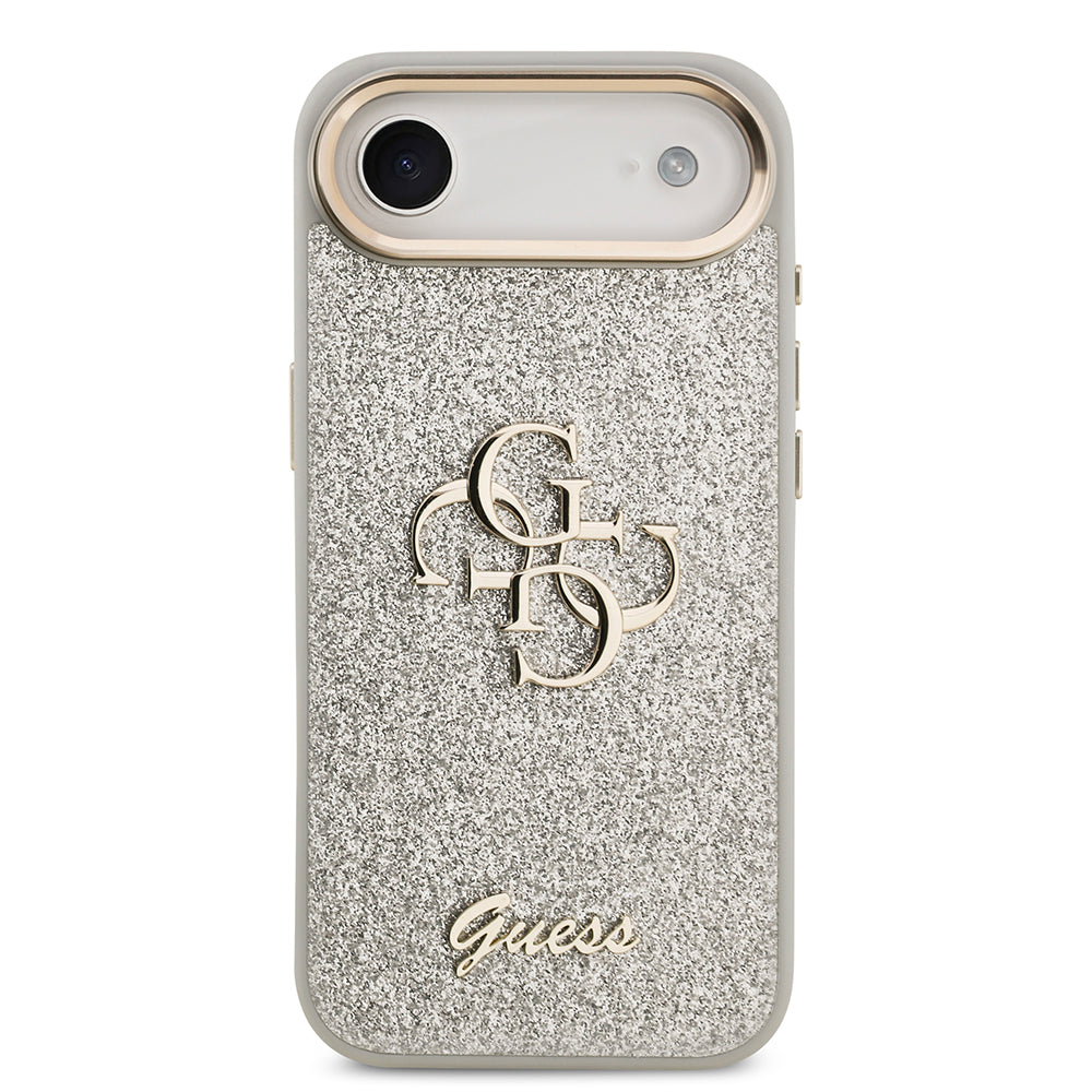 Apple iPhone 17 Air Kılıf Guess Metal Kamera Çerçeveli 4G Büyük Logolu Glitter Kapak Gri