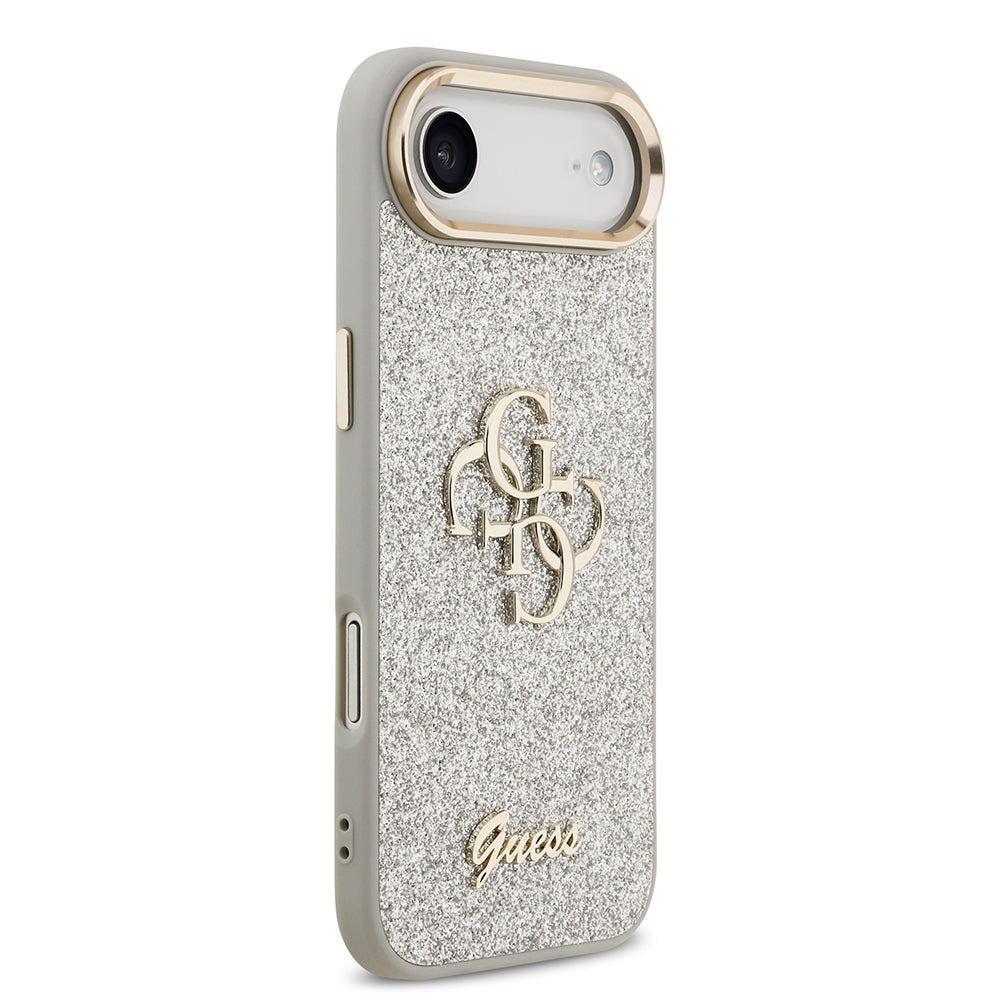 Apple iPhone 17 Air Kılıf Guess Metal Kamera Çerçeveli 4G Büyük Logolu Glitter Kapak Gri