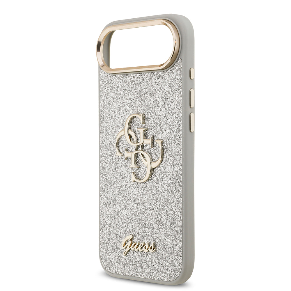 Apple iPhone 17 Air Kılıf Guess Metal Kamera Çerçeveli 4G Büyük Logolu Glitter Kapak Gri