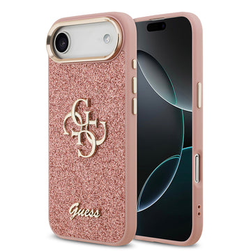 Apple iPhone 17 Air Kılıf Guess Metal Kamera Çerçeveli 4G Büyük Logolu Glitter Kapak Pembe