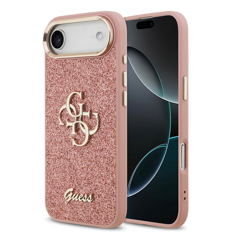 Apple iPhone 17 Air Kılıf Guess Metal Kamera Çerçeveli 4G Büyük Logolu Glitter Kapak Pembe