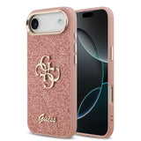 Apple iPhone 17 Air Kılıf Guess Metal Kamera Çerçeveli 4G Büyük Logolu Glitter Kapak Pembe
