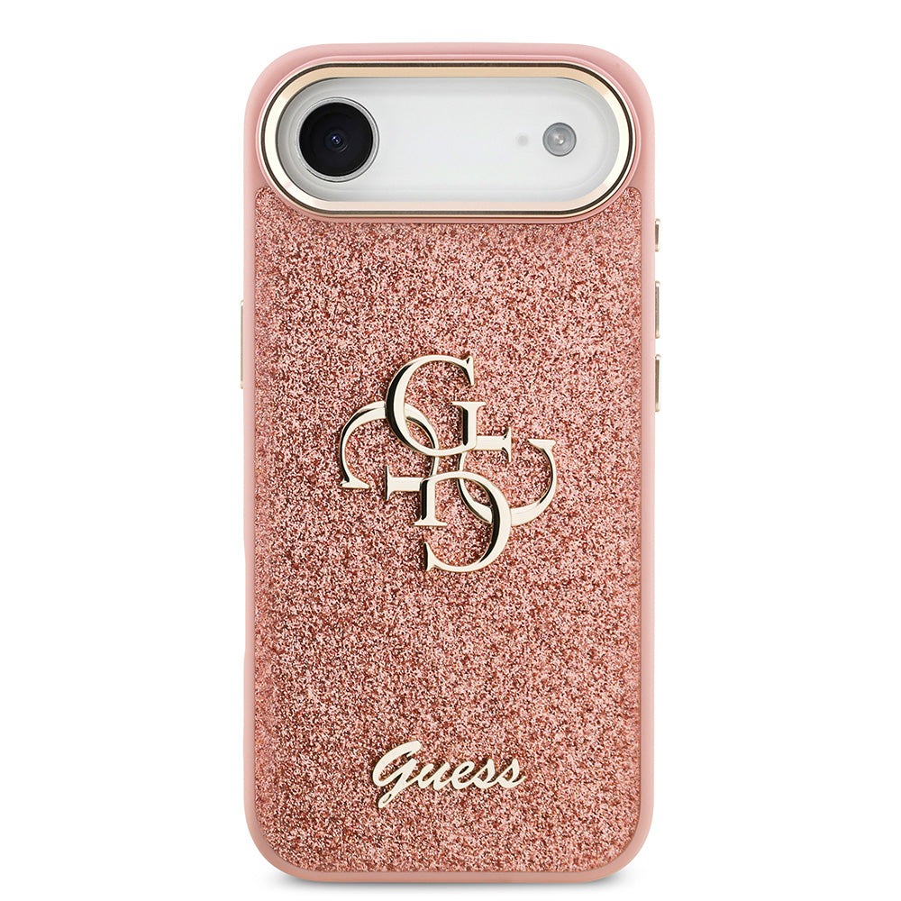Apple iPhone 17 Air Kılıf Guess Metal Kamera Çerçeveli 4G Büyük Logolu Glitter Kapak Pembe
