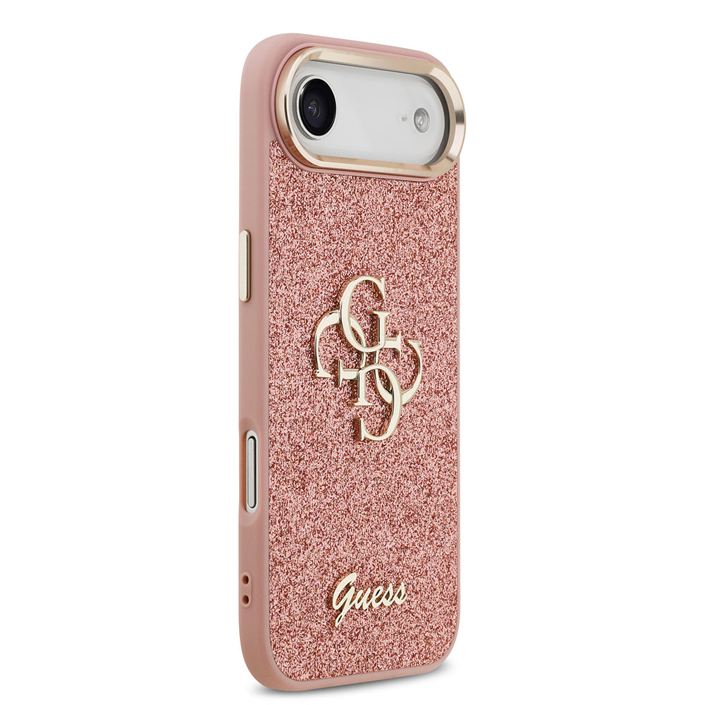 Apple iPhone 17 Air Kılıf Guess Metal Kamera Çerçeveli 4G Büyük Logolu Glitter Kapak Pembe